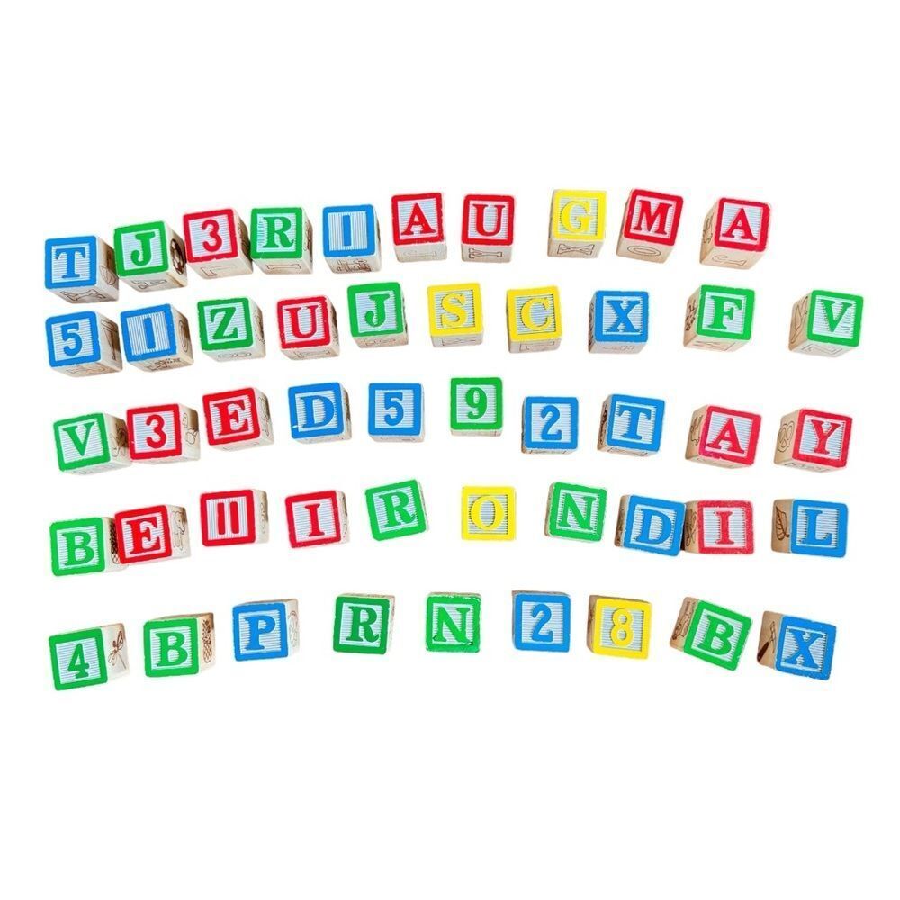 Alphabet Blocks Multicolored Wooden Set of 49. Kids Toddler Toys.